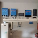 Victron inverter, charge controller and monitoring equipment wall-mounted