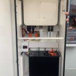 Inverter and battery wiring inside a wall-mounted enclosure